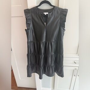 THML MEDIUM Black vegan leather tiered Ruffle dress